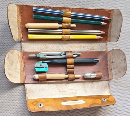 Vintage leder schreibetui - ❗,